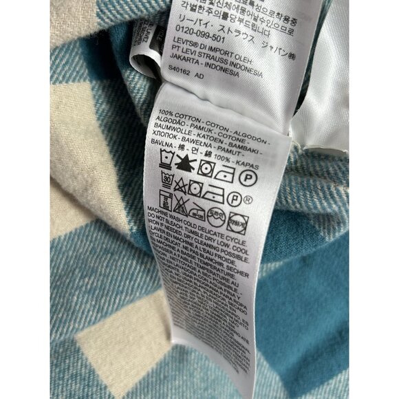 Levi's Flannel Button Up Shirt Teal Plaid Men's XL Soft Cotton Casual Workwear - Picture 7 of 8